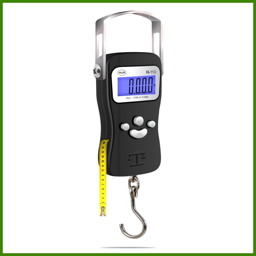 Digital Hanging Scale with Tape Measure, Die-Cast Metal, 110lb Capacity